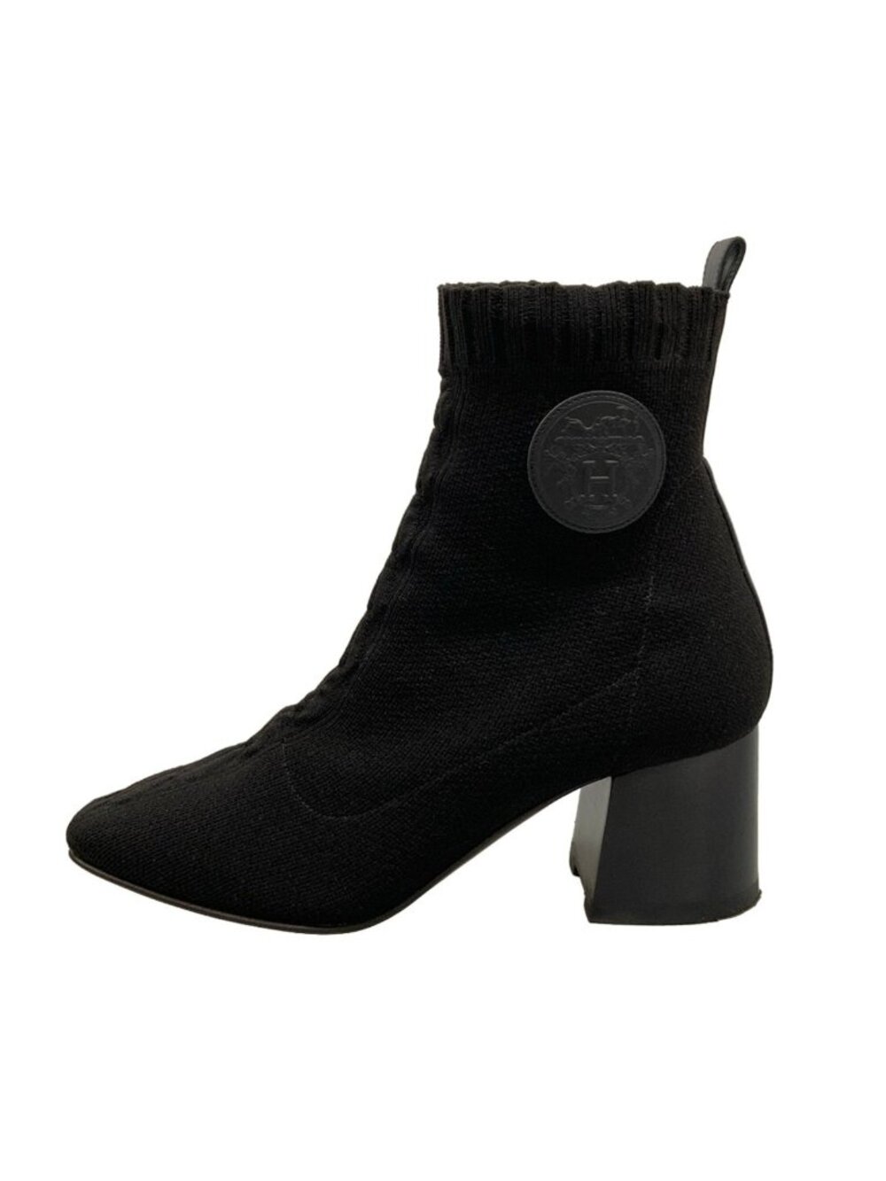 Hermes Short Boots Volver 60 Black Knit Click Se Nue Ex-Libris Leather